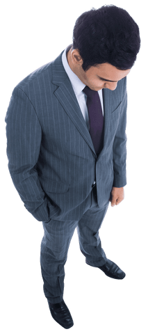 Businessman in Formal Suit Looking Down Transparent Background