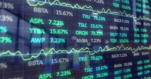 Futuristic Stock Market Data Display with Smartphone Interaction