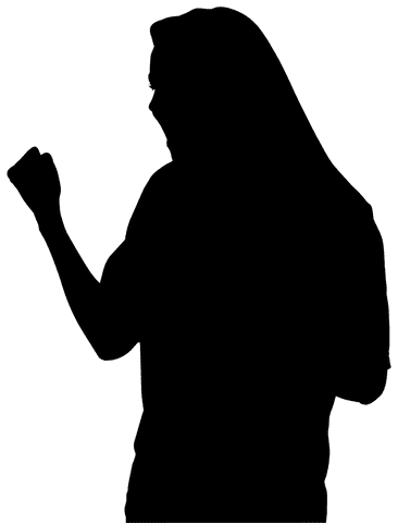 Silhouetted woman celebrating alone on transparent background