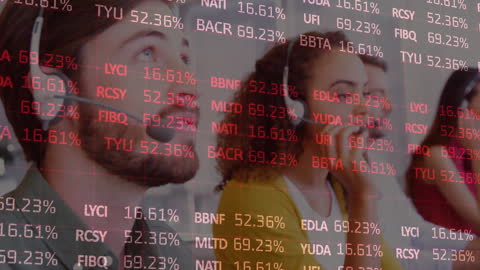 Innovative Team Focused on Stock Market Analysis in Modern Office