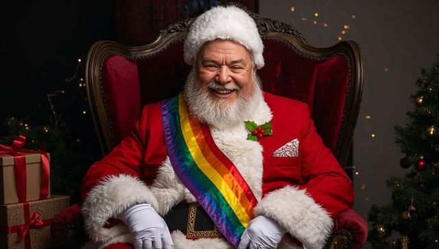 Inclusive Santa Claus with Pride Sash Spreading Holiday Cheer
