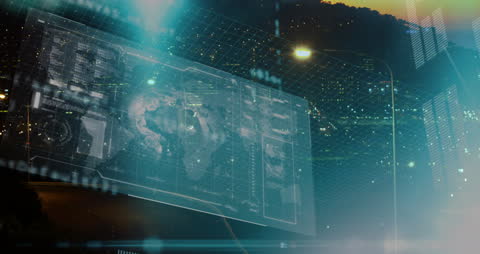 Digital Interface with Global Data and City Lights Timelapse