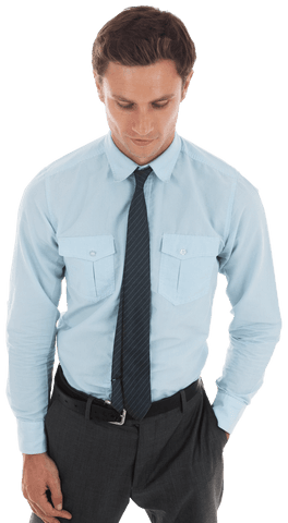 Transparent Businessman Looking Down Wearing Light Blue Shirt