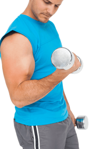 Muscular Man Lifting Dumbbell Isolated Transparent Background