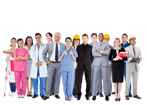 Diverse professionals group on transparent background smiling