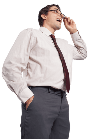 Confident Businessman Thinking Touching Glasses on Transparent Background