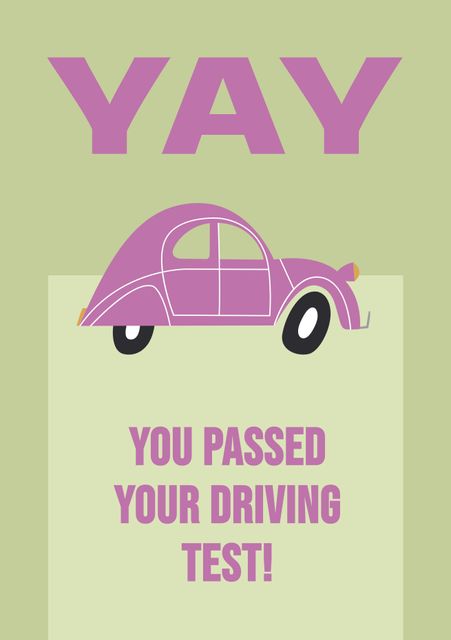 Image featuring a retro car and 'You Passed Your Driving Test' message, commonly used for congratulating new drivers. Ideal for greeting cards, social media posts, driving schools, celebratory announcements, and motivational purposes.