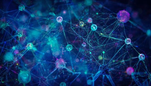 Abstract digital network with glowing sphere connections