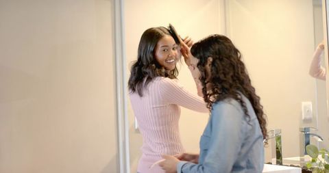 Friends enjoying morning routine at home