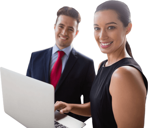 Transparent Business Colleagues Collaborating with Laptop