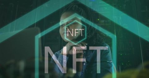 Woman in Tech Analyzing NFTs in Modern Server Room