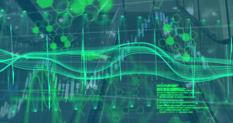 Futuristic Digital Wave and Hexagonal Patterns Technology Background