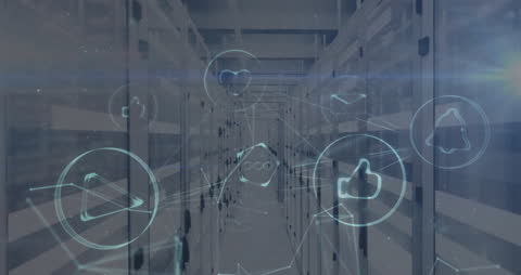 Digital Data Icons Overlaying Server Room Competence