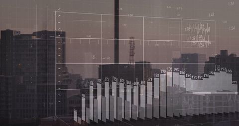 Financial Analysis Overlaid on Urban Skyline - Download Free Stock Images Pikwizard.com