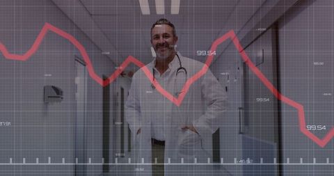 Doctor Standing in Hospital Overlayed with Financial Chart
