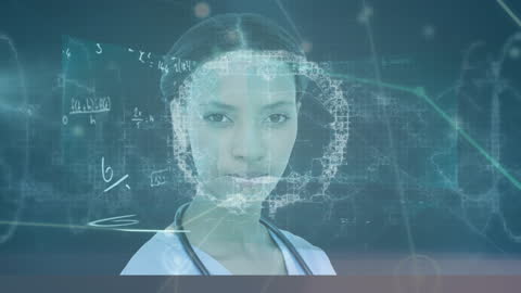 Futuristic Data Overlay on Female Nurse's Face