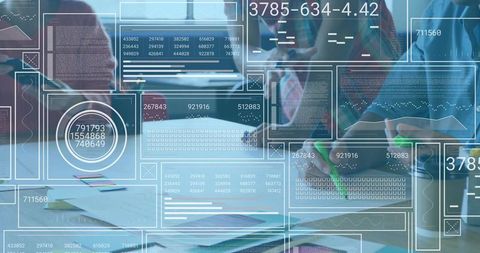 Innovative Business Team Brainstorming with Digital Technology Overlays