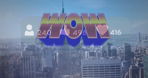 Wow Animation with Social Media Icons in Cityscape