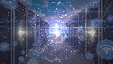 Futuristic Network Connection Over Server Room