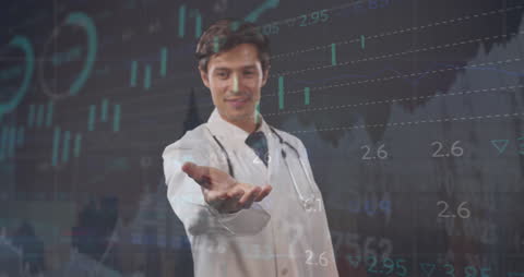 Doctor Analyzing Data with Financial Statistics Concept