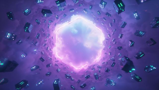 Futuristic Hexagonal Energy Portal in Space with Spiral Modules