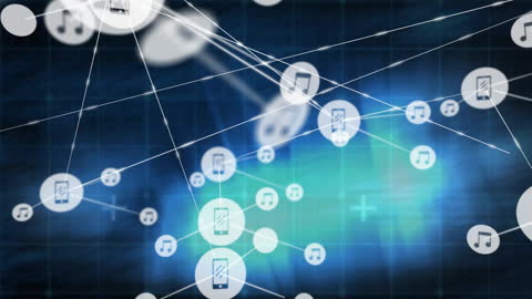 Abstract Digital Network with Media Icons Over Blue Background