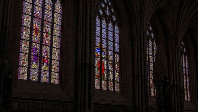 Gothic Cathedral Stained Glass Windows with Intricate Details