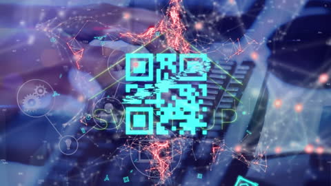 QR Code with Digital Network Background Connection