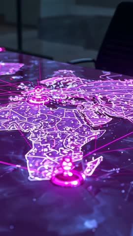 Vertical video showing holographic Africa map with pulsing nodes visualizing data networks