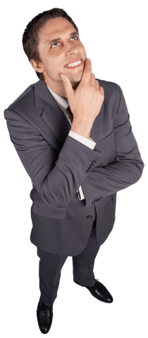 Transparent Image of Businessman in Thoughtful Pose Finding Solutions