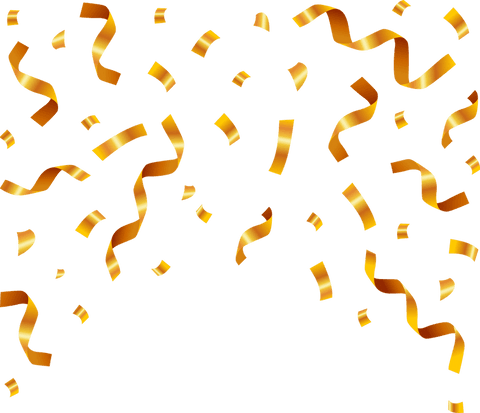 Golden streamers and confetti with transparent background