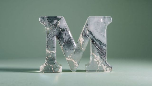 Shiny Marble Letter M Against Soft Green Background