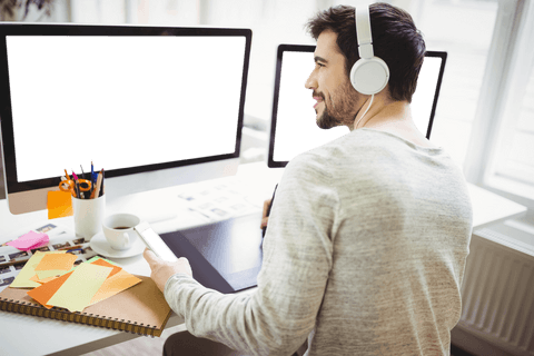 Transparent Display Dual Screen Workspace Headphones - Download Free Stock Videos Pikwizard.com
