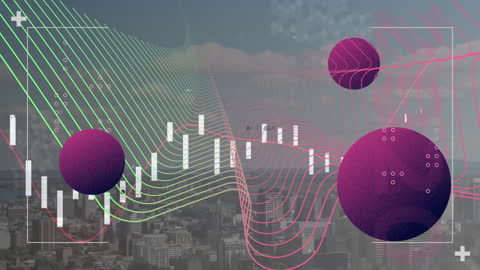 Cityscape with Digital Shapes and Data Visualization