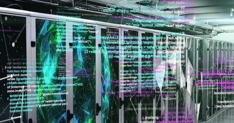 Digital Code Overlay in a Modern Data Center - Download Free Stock Images Pikwizard.com
