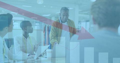 Black creative director presenting declining sales analytics to fashion design team