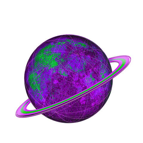 Transparent stylized ringed planet in futuristic design