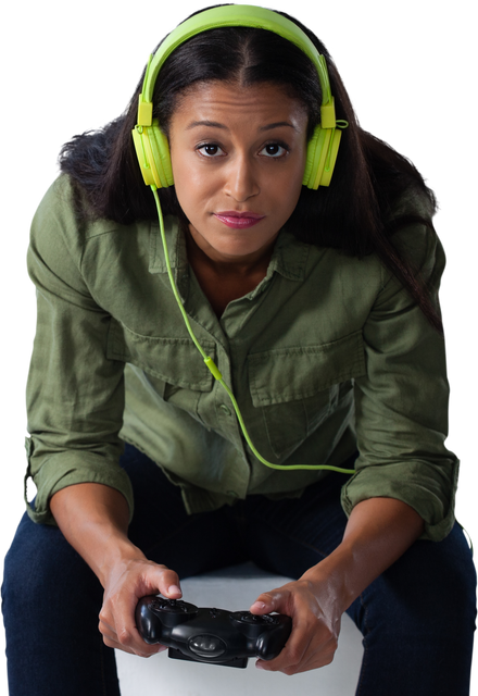 Transparent background of woman with headphones playing video game looking bored - Download Free Stock Videos Pikwizard.com