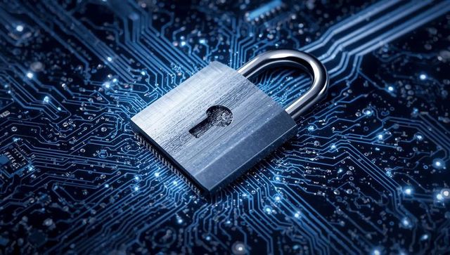 Metallic Padlock on Circuit Board Symbolizing Cybersecurity Concepts