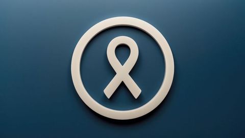 3D White Ribbon in Circular Frame on Dark Blue Background
