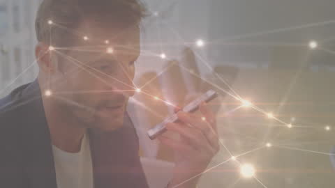 Businessman Using Smartphone With Futuristic Digital Network Overlay