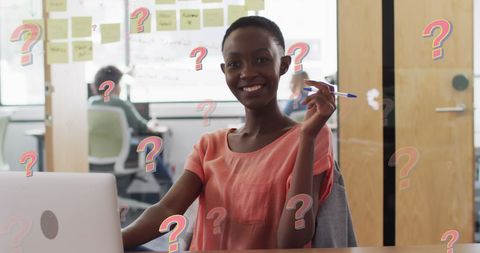 confident african american woman answering questions in office - Download Free Stock Images Pikwizard.com