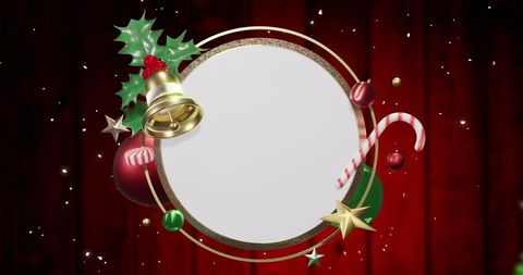 Festive Christmas Decorations and Falling Snow with White Space Sign