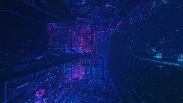 Futuristic Neon-Lit Data Center Architecture