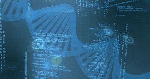 Futuristic DNA Helix with Digital Code in Cyberspace