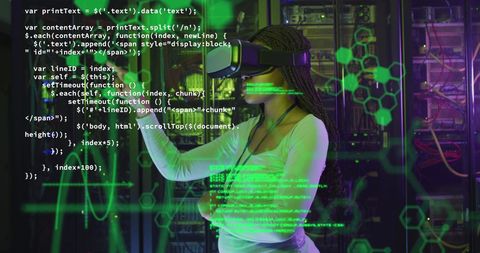 Innovative Female Engineer Using VR in Modern Server Room - Download Free Stock Images Pikwizard.com