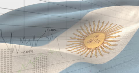 Argentinian Flag with Financial Graphs Symbolizing Economic Data