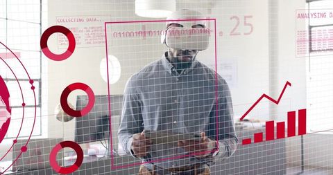 Professional Engaged in Data Analysis with VR in Modern Office