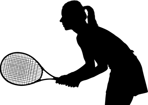 Transparent silhouette of female tennis player on court