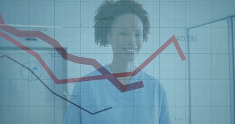 Nurse analyzing hospital data with line chart overlay
